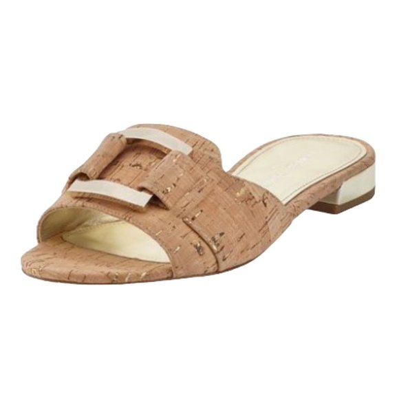 EUC Donald Pliner Falta Cork Leather Buckle Slides Sandals - Picture 1 of 10